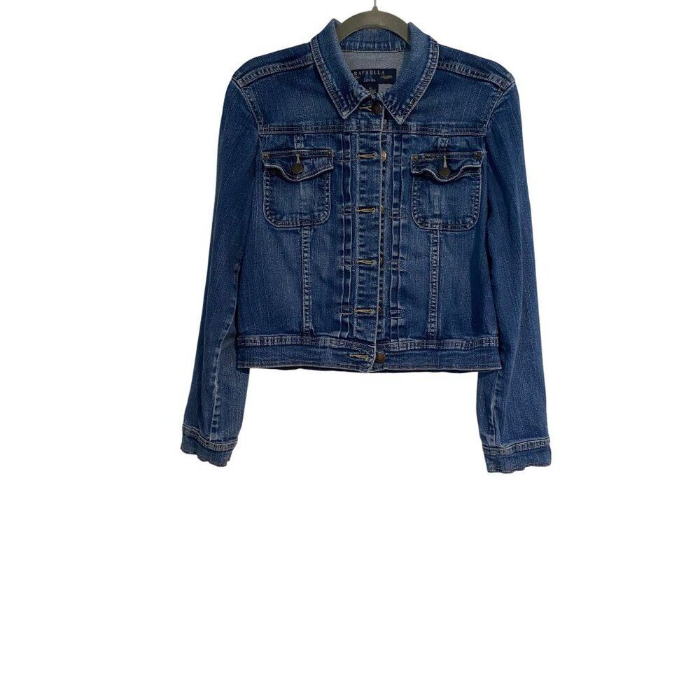 Rafaella Womens Denim Jacket Size 12 Stretch Button-Up Y2K Casual Cowgirl Grunge